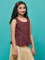 Burgundy Foil Printed Peplum Top - Elganza