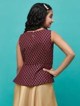 Burgundy Foil Printed Peplum Top - Elganza