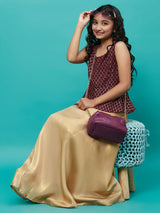 Burgundy Foil Printed Peplum Top - Elganza