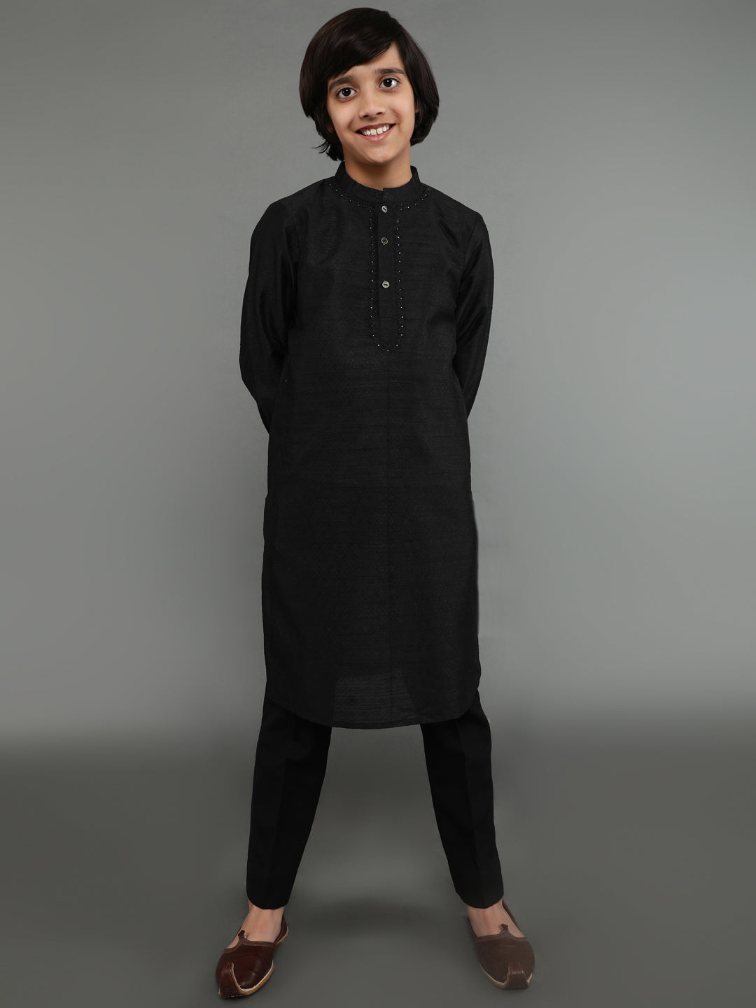 Black Self Designed Kurta - Elganza