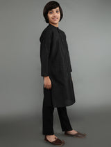 Black Self Designed Kurta - Elganza