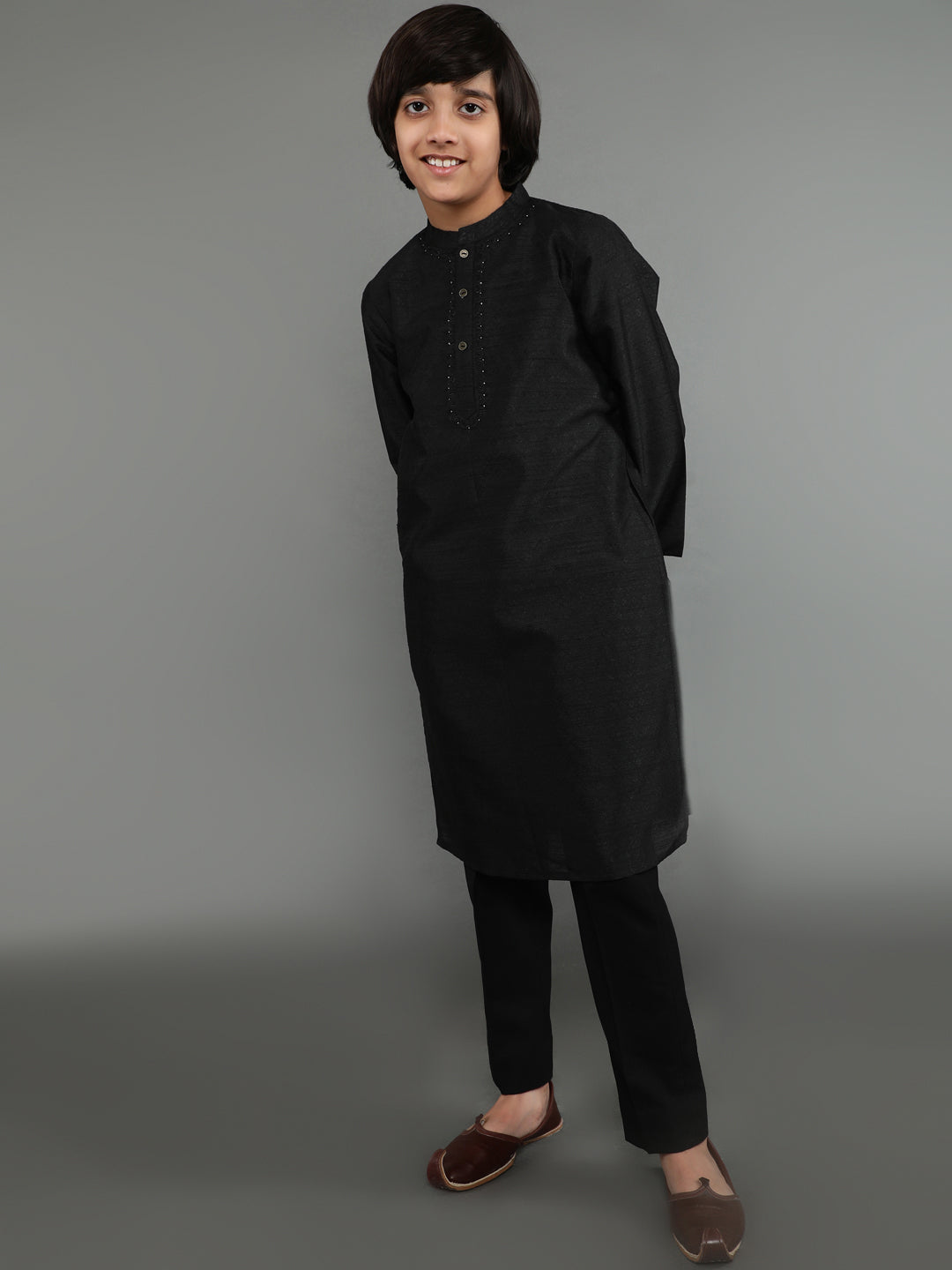 Black Self Designed Kurta - Elganza