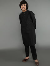Black Self Designed Kurta - Elganza
