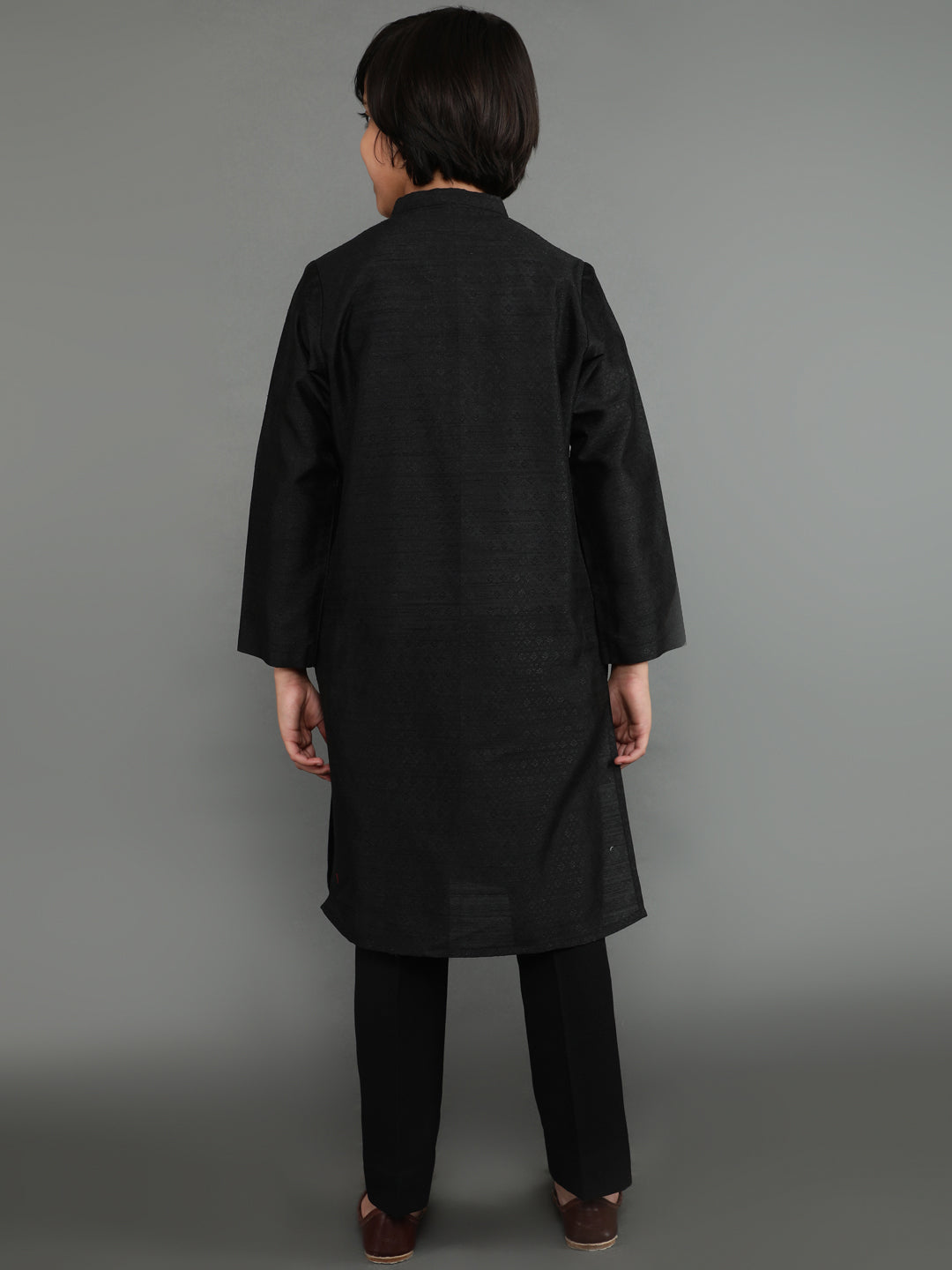 Black Self Designed Kurta - Elganza