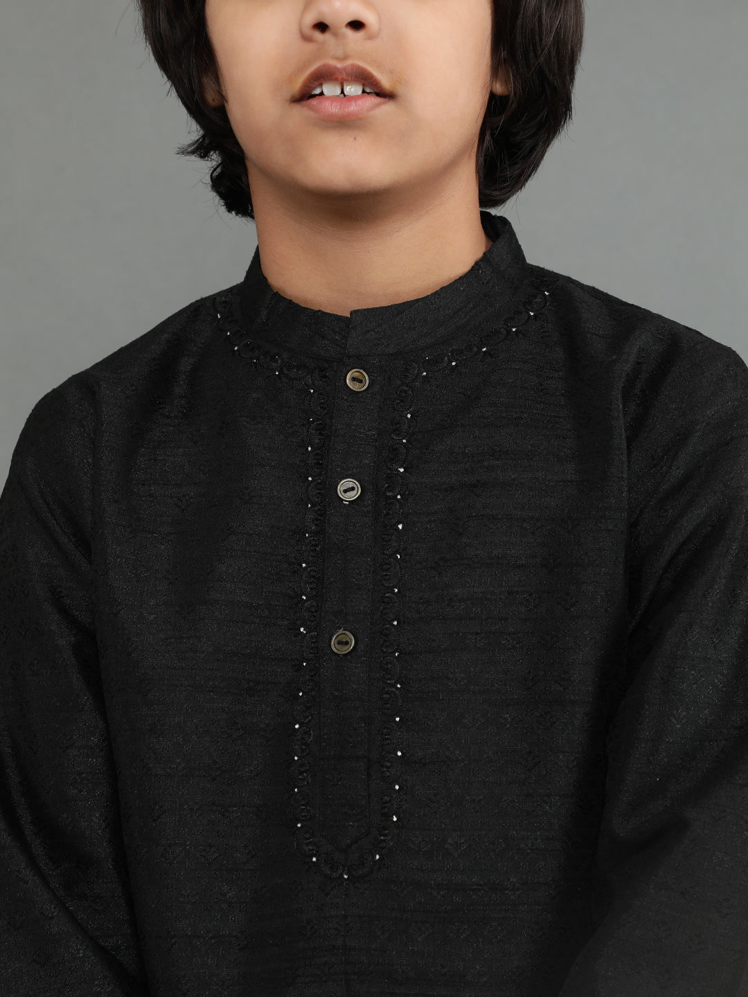 Black Self Designed Kurta - Elganza