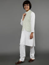White Kurta Pant With Nehru Jacket - Elganza