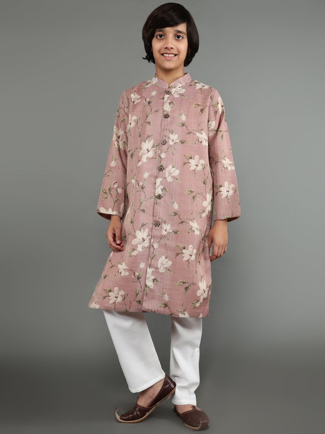 Mauve Floral Print Sherwani Kurta - Elganza