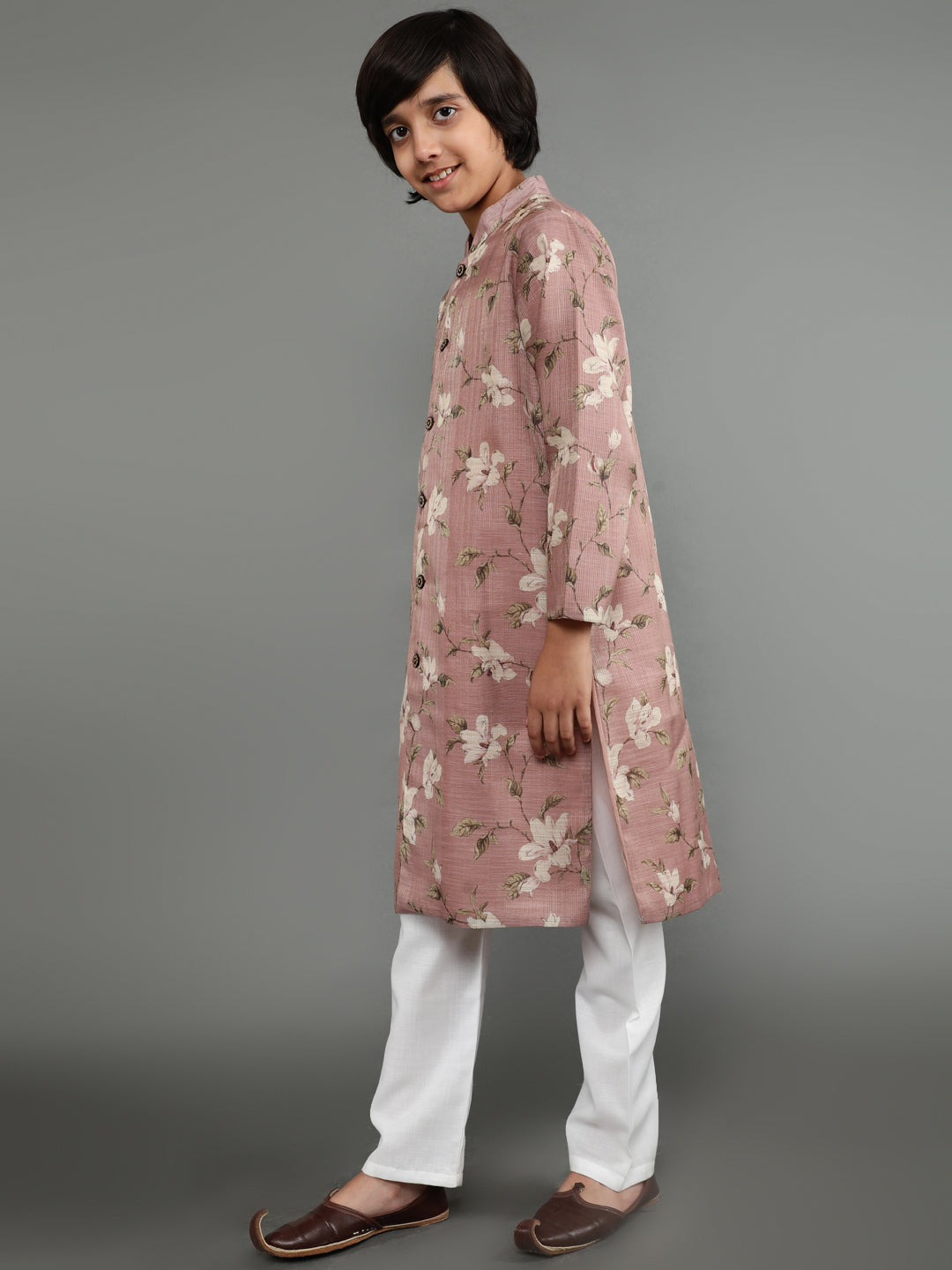 Mauve Floral Print Sherwani Kurta - Elganza
