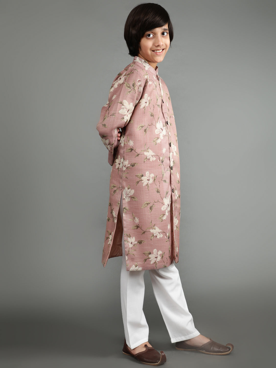 Mauve Floral Print Sherwani Kurta - Elganza