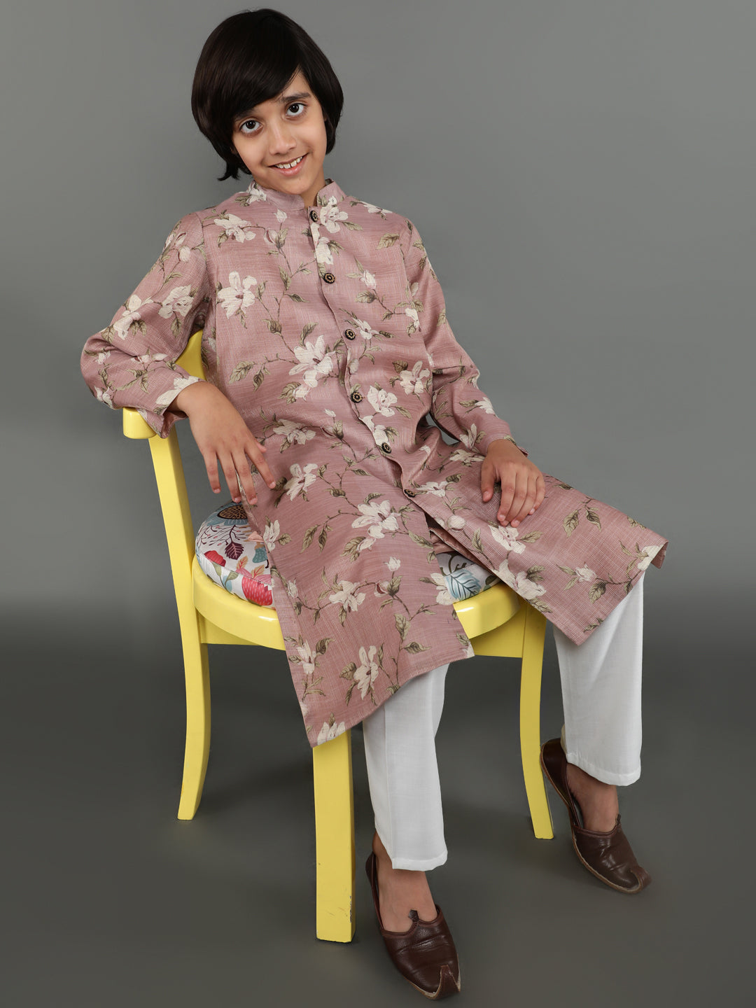 Mauve Floral Print Sherwani Kurta - Elganza