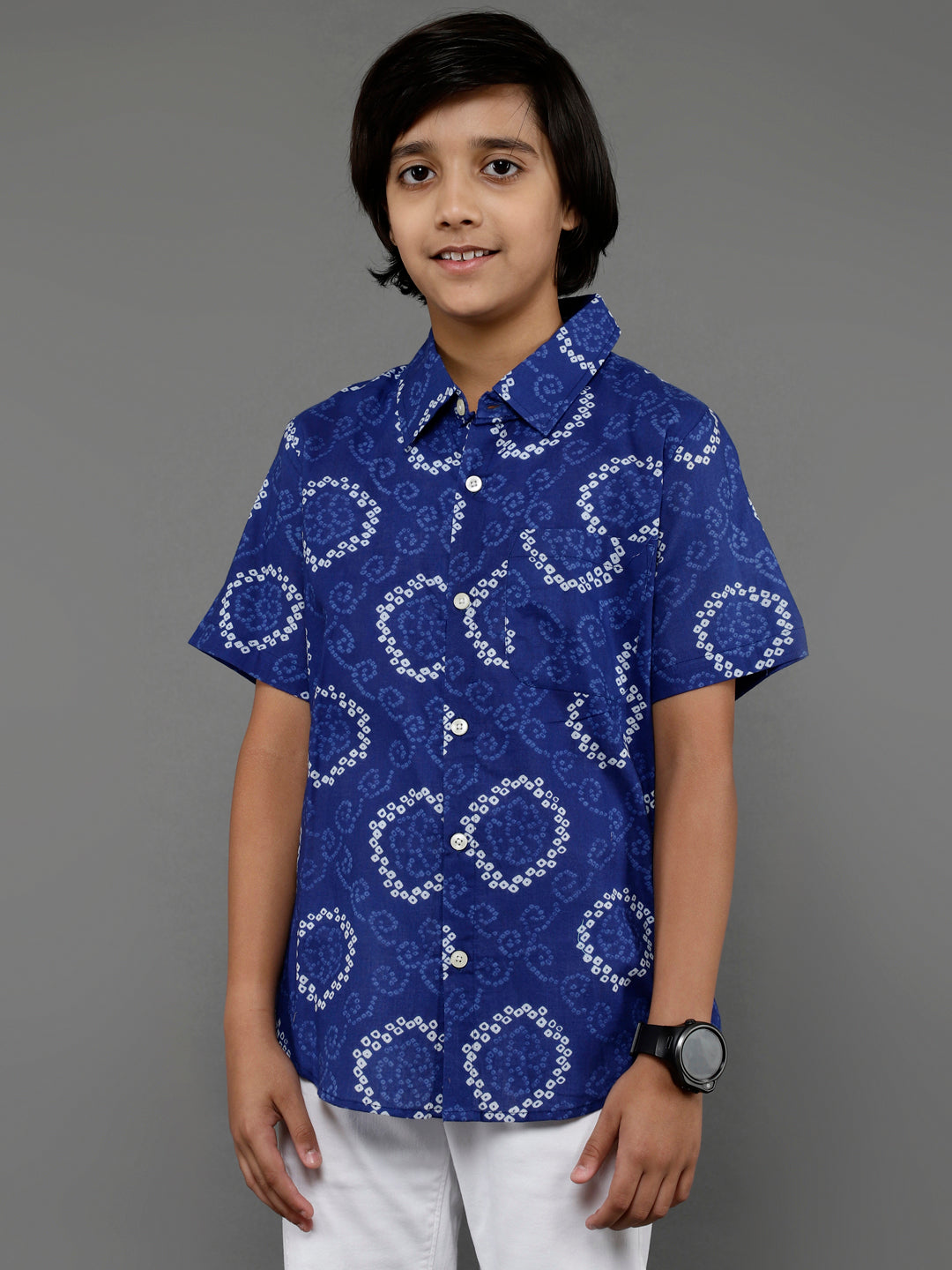 Blue Bandhani Print Shirt - Elganza
