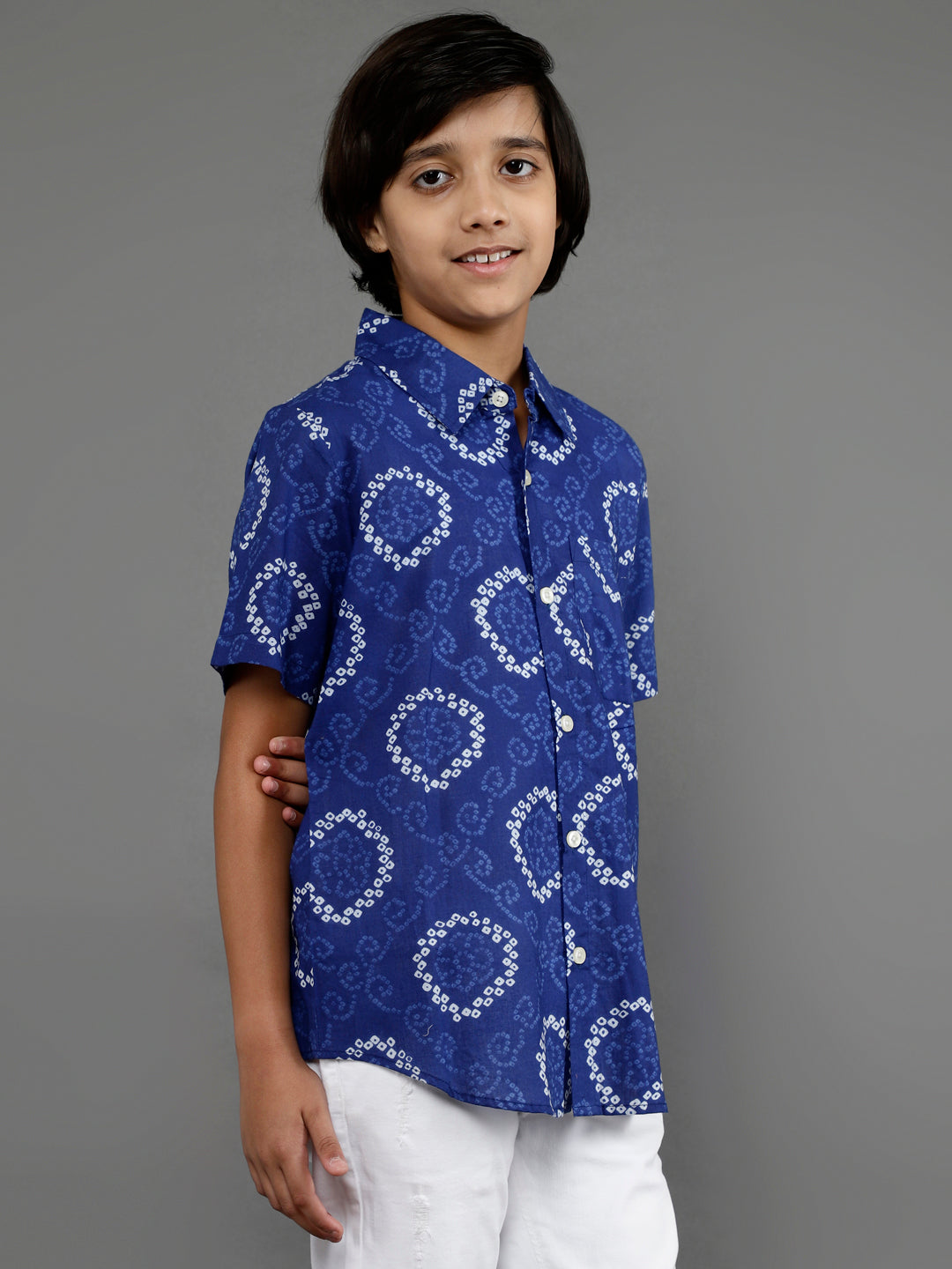 Blue Bandhani Print Shirt - Elganza