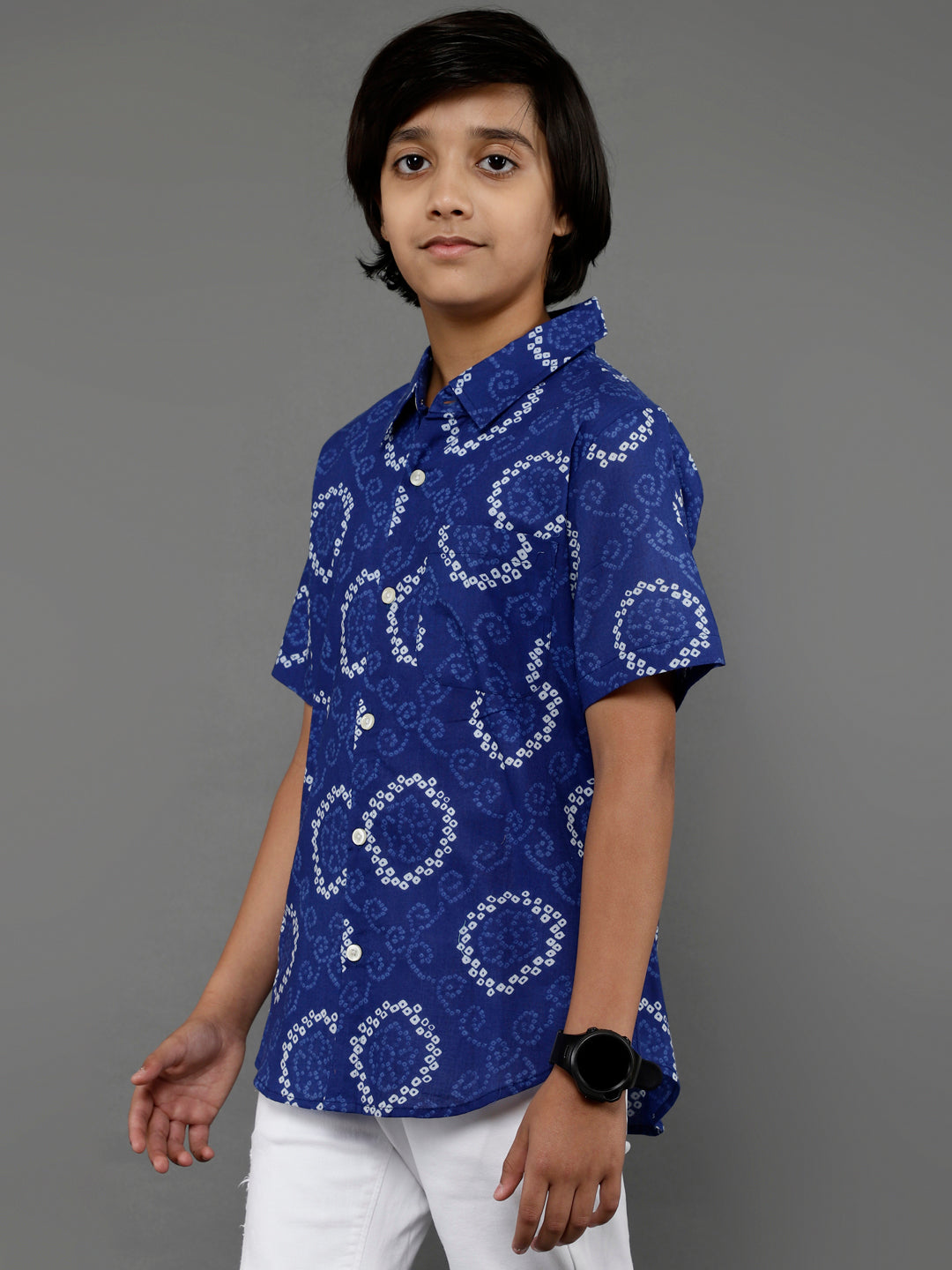 Blue Bandhani Print Shirt - Elganza