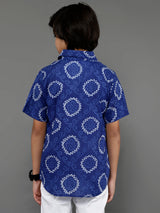 Blue Bandhani Print Shirt - Elganza