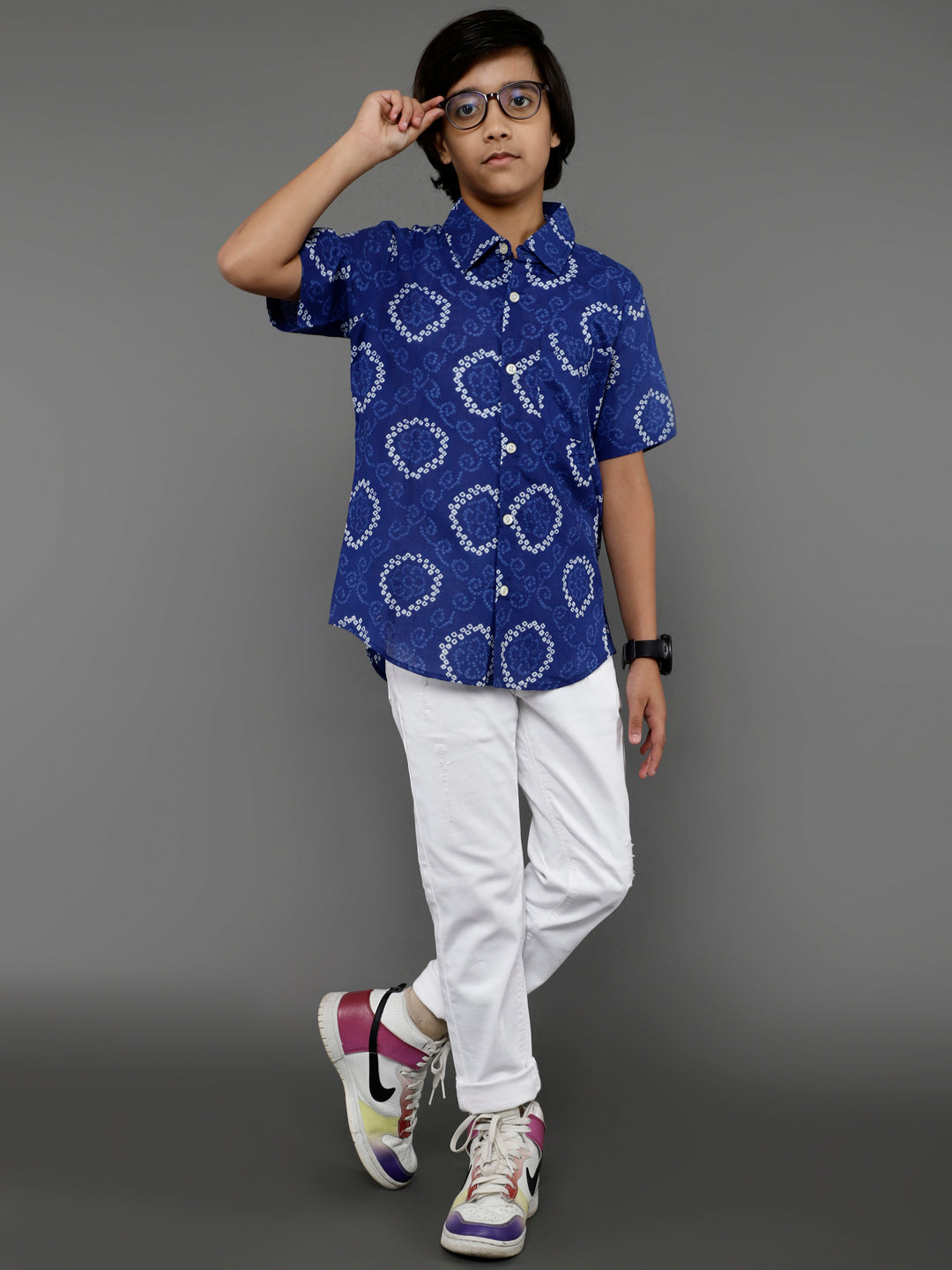 Blue Bandhani Print Shirt - Elganza
