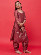 Brown Embroidered Kurta With Balloon Pant - Elganza
