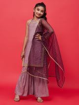 Brown Sequin Kurta Sharara With Dupatta - Elganza