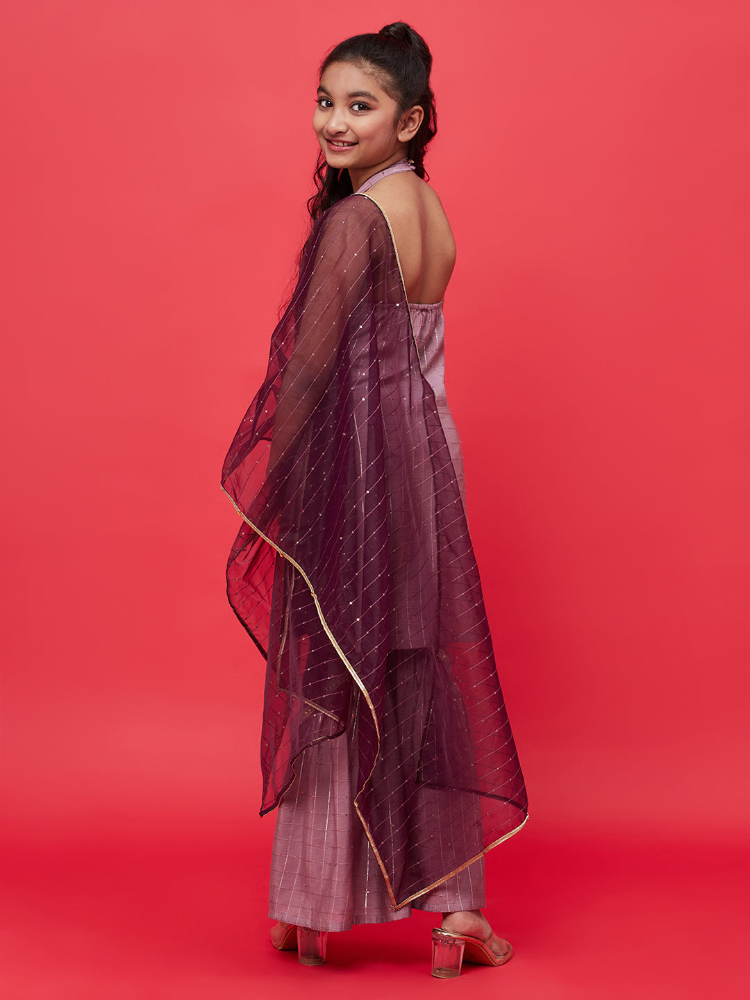 Brown Sequin Kurta Sharara With Dupatta - Elganza