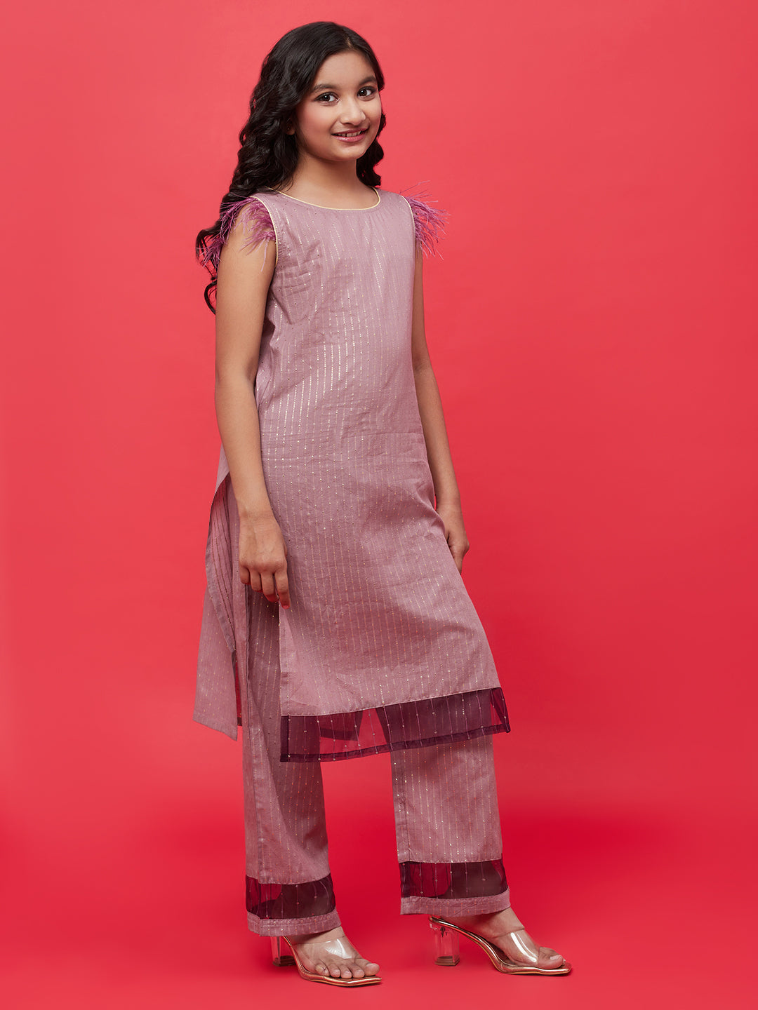 Brown Kurta Palazzo With Sequin Dupatta - Elganza