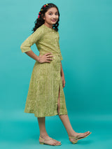 Green Striped A-line Dress - Elganza