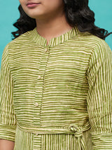 Green Striped A-line Dress - Elganza