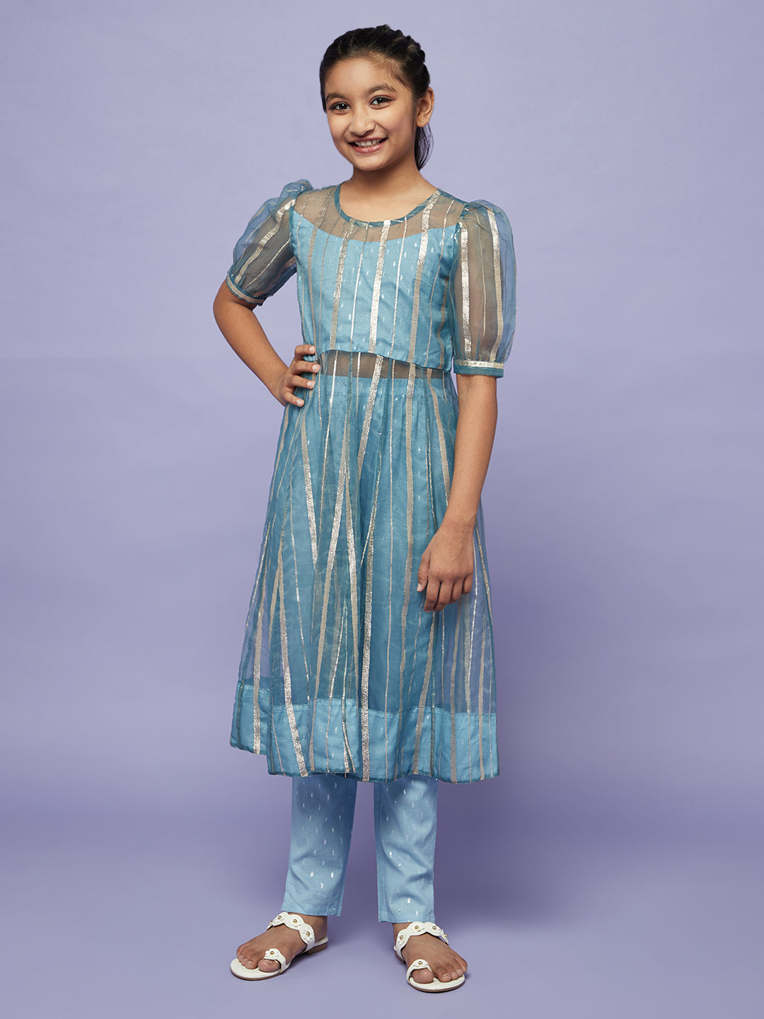 Blue Zari Work Anarkali With Pant - Elganza