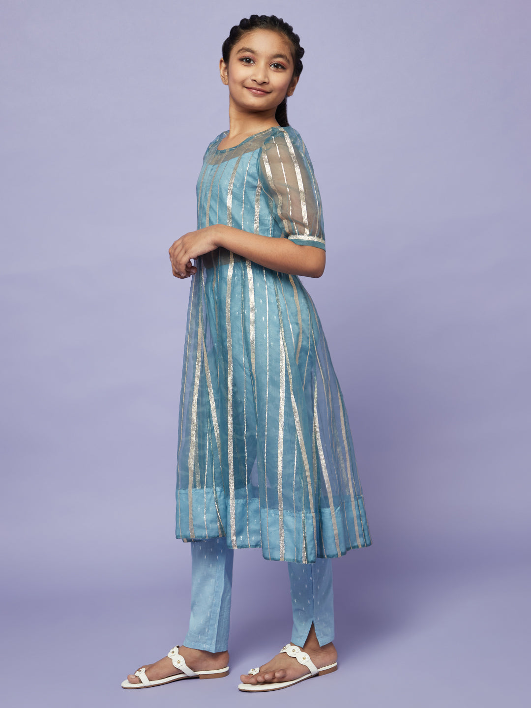 Blue Zari Work Anarkali With Pant - Elganza