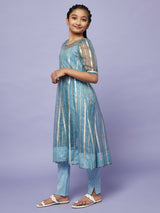 Blue Zari Work Anarkali With Pant - Elganza