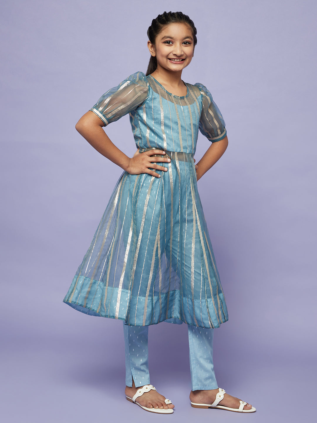 Blue Zari Work Anarkali With Pant - Elganza