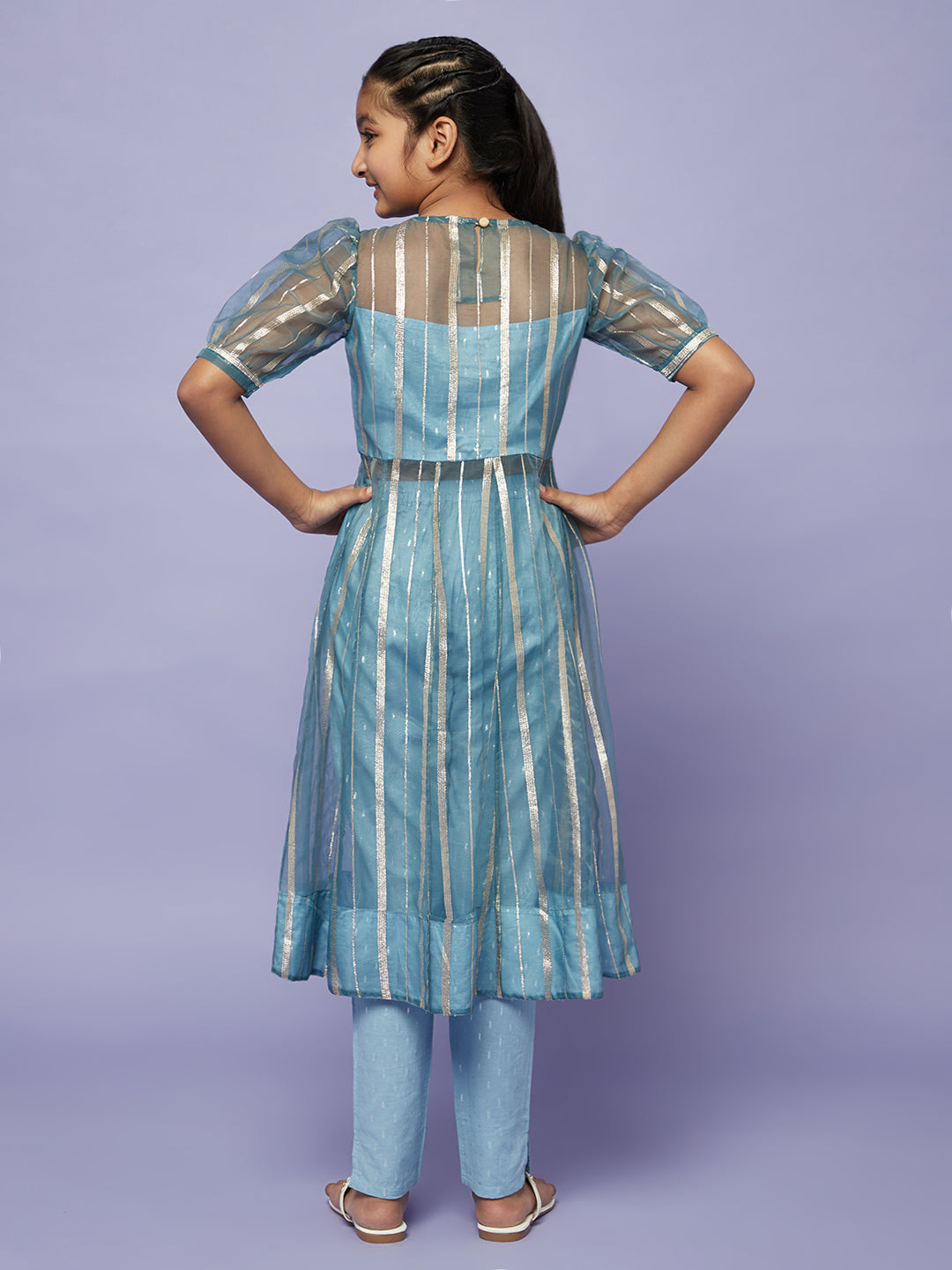 Blue Zari Work Anarkali With Pant - Elganza