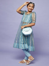 Blue Zari Work Anarkali With Pant - Elganza
