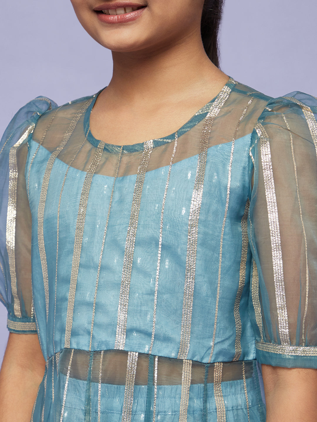 Blue Zari Work Anarkali With Pant - Elganza