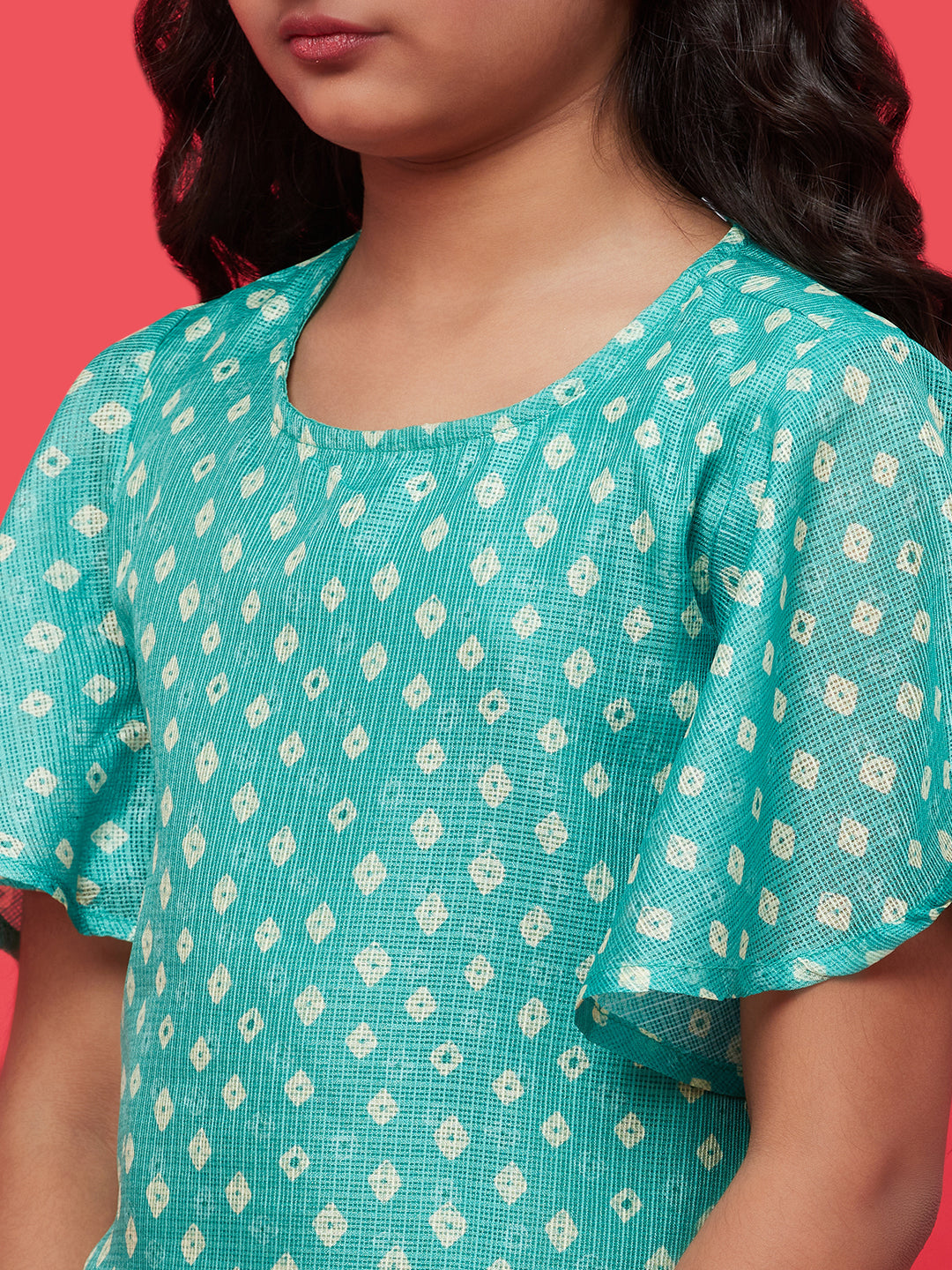 Green Bandhani Print Kurti Palazzo With Dupatta - Elganza
