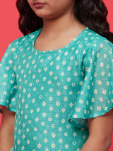 Green Bandhani Print Kurti Palazzo With Dupatta - Elganza