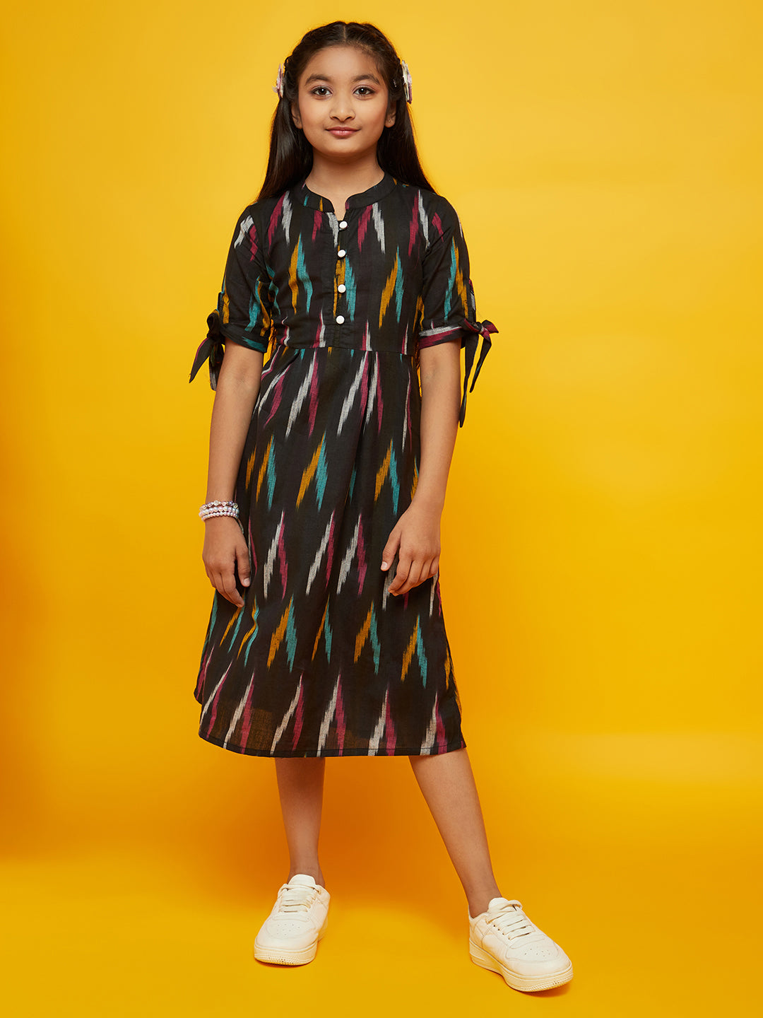 Black Ikat A-Line Midi Dress - Elganza