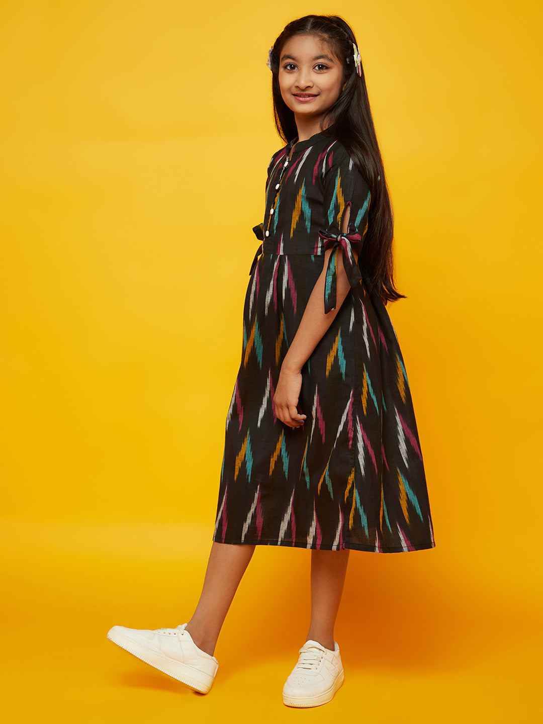 Black Ikat A-Line Midi Dress - Elganza