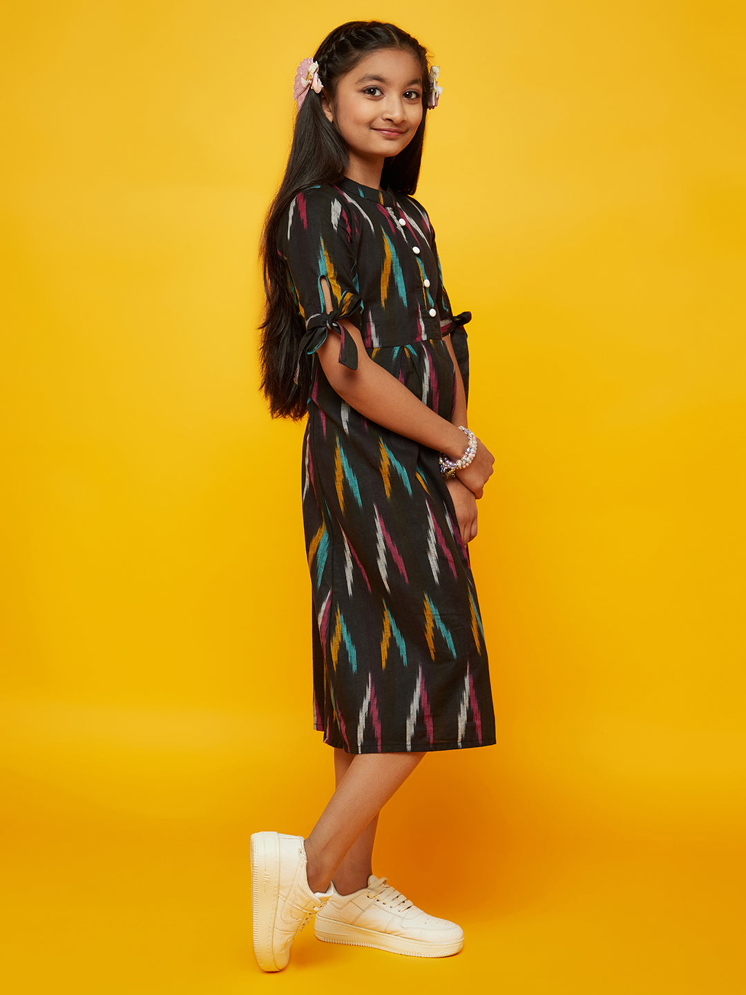 Black Ikat A-Line Midi Dress - Elganza