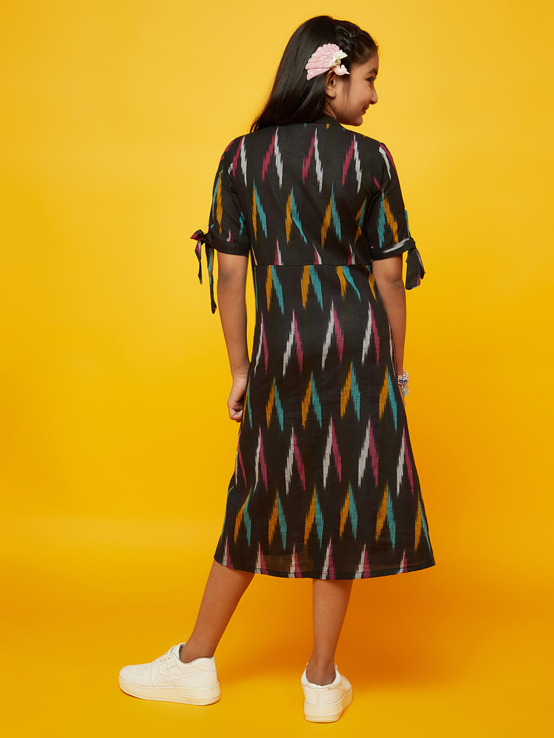 Black Ikat A-Line Midi Dress - Elganza