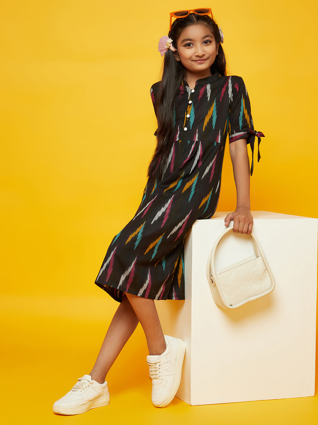 Black Ikat A-Line Midi Dress - Elganza