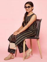 Black Zari Work Striped Kurta With Palazzo - Elganza