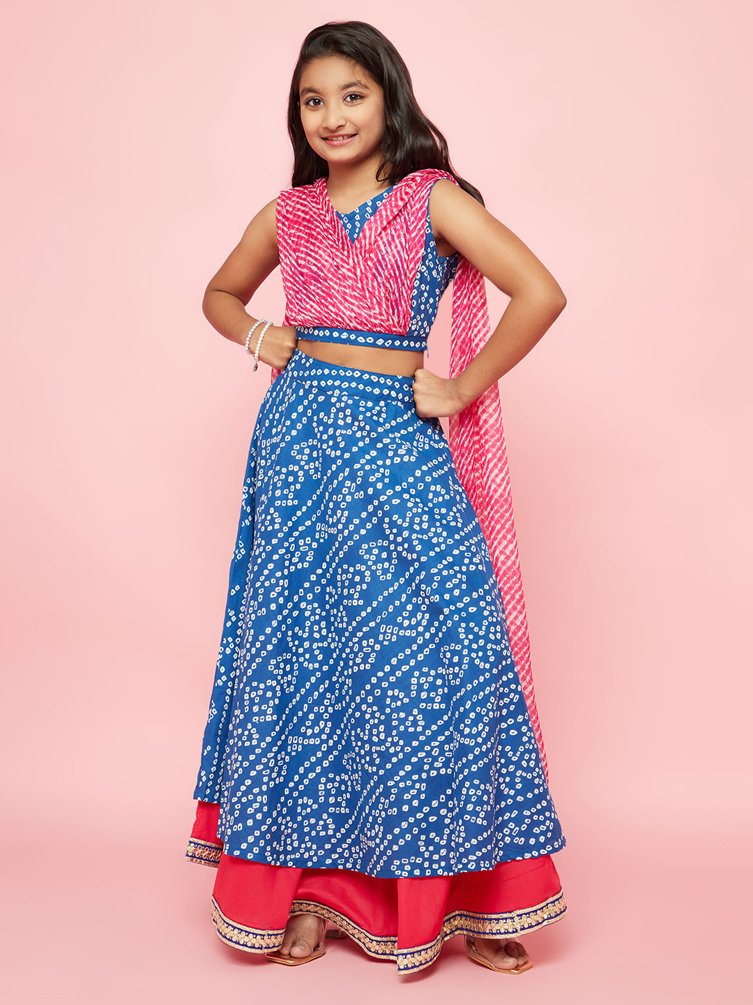 Blue Bandhani Print Lehenga Choli With Dupatta - Elganza