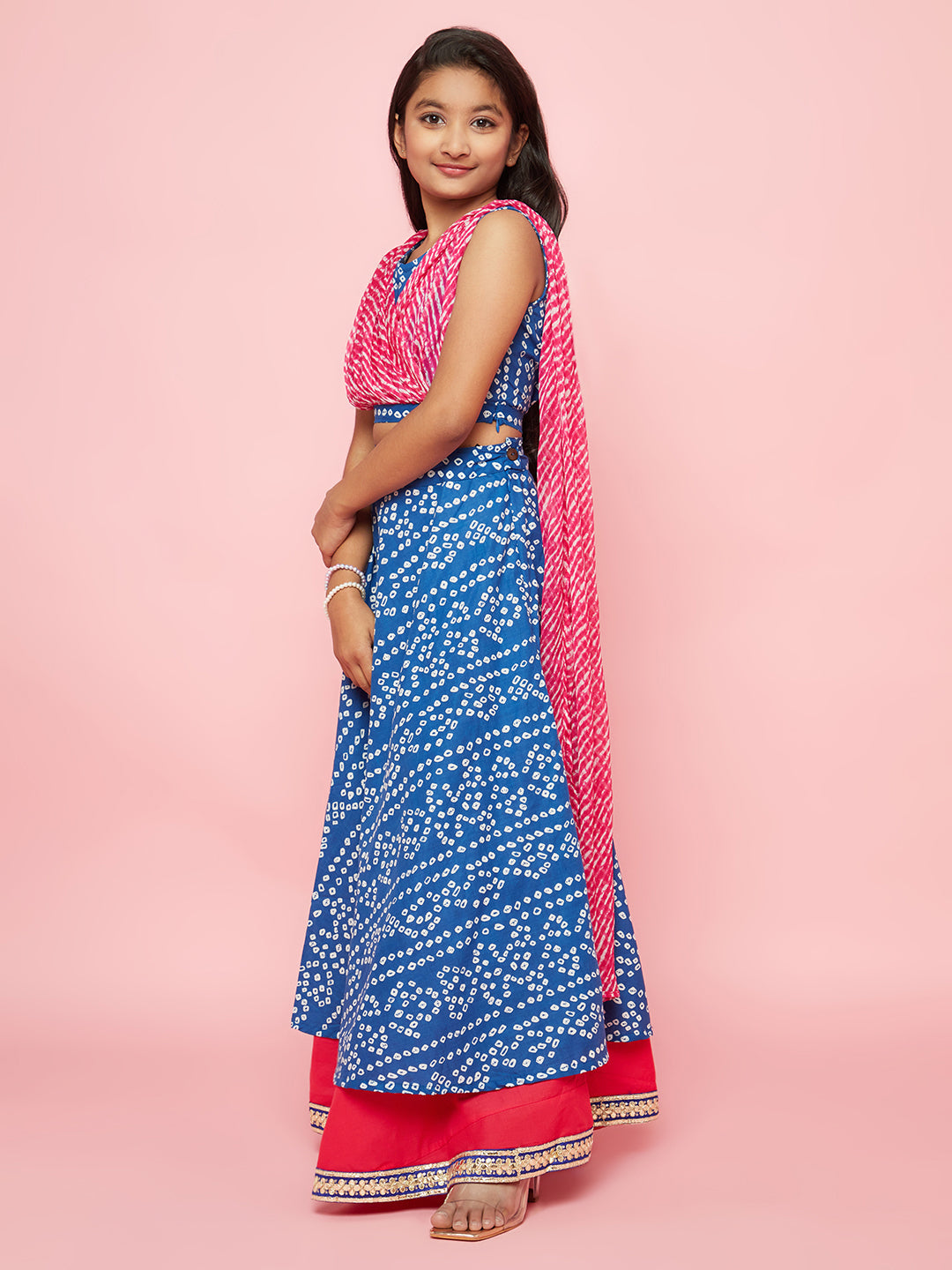 Blue Bandhani Print Lehenga Choli With Dupatta - Elganza