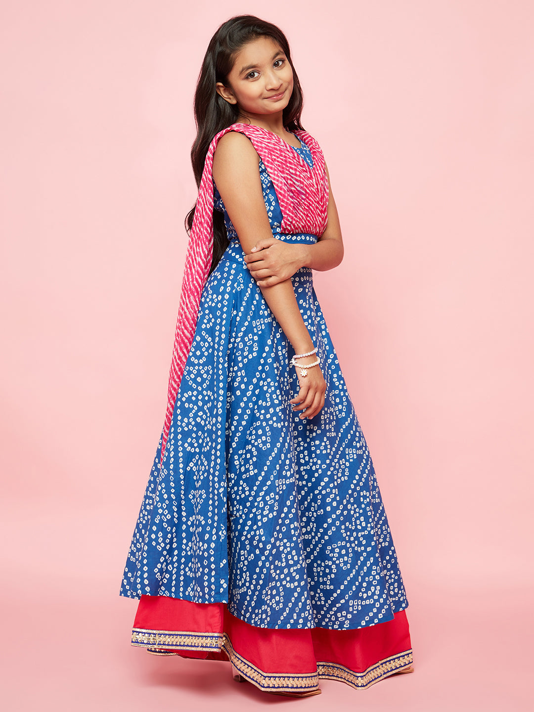 Blue Bandhani Print Lehenga Choli With Dupatta - Elganza