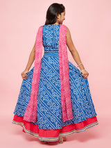 Blue Bandhani Print Lehenga Choli With Dupatta - Elganza