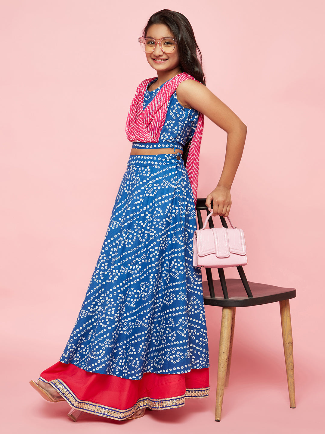 Blue Bandhani Print Lehenga Choli With Dupatta - Elganza