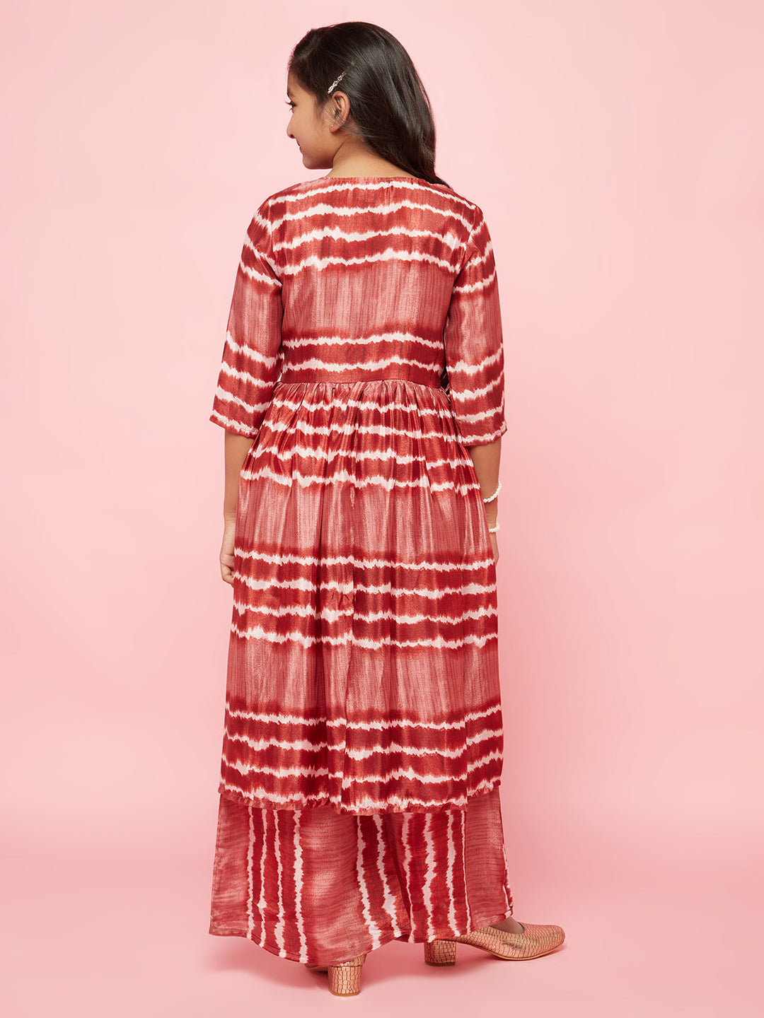 Brown Striped Top Palazzo With Jacket - Elganza