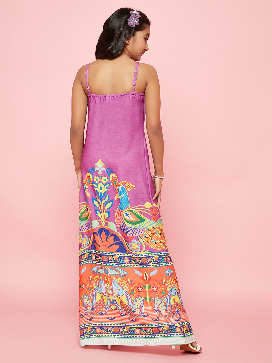 Purple Abstract Print Side Slit Maxi Dress - Elganza