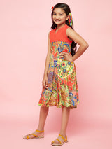 Red Printed A-Line Dress - Elganza