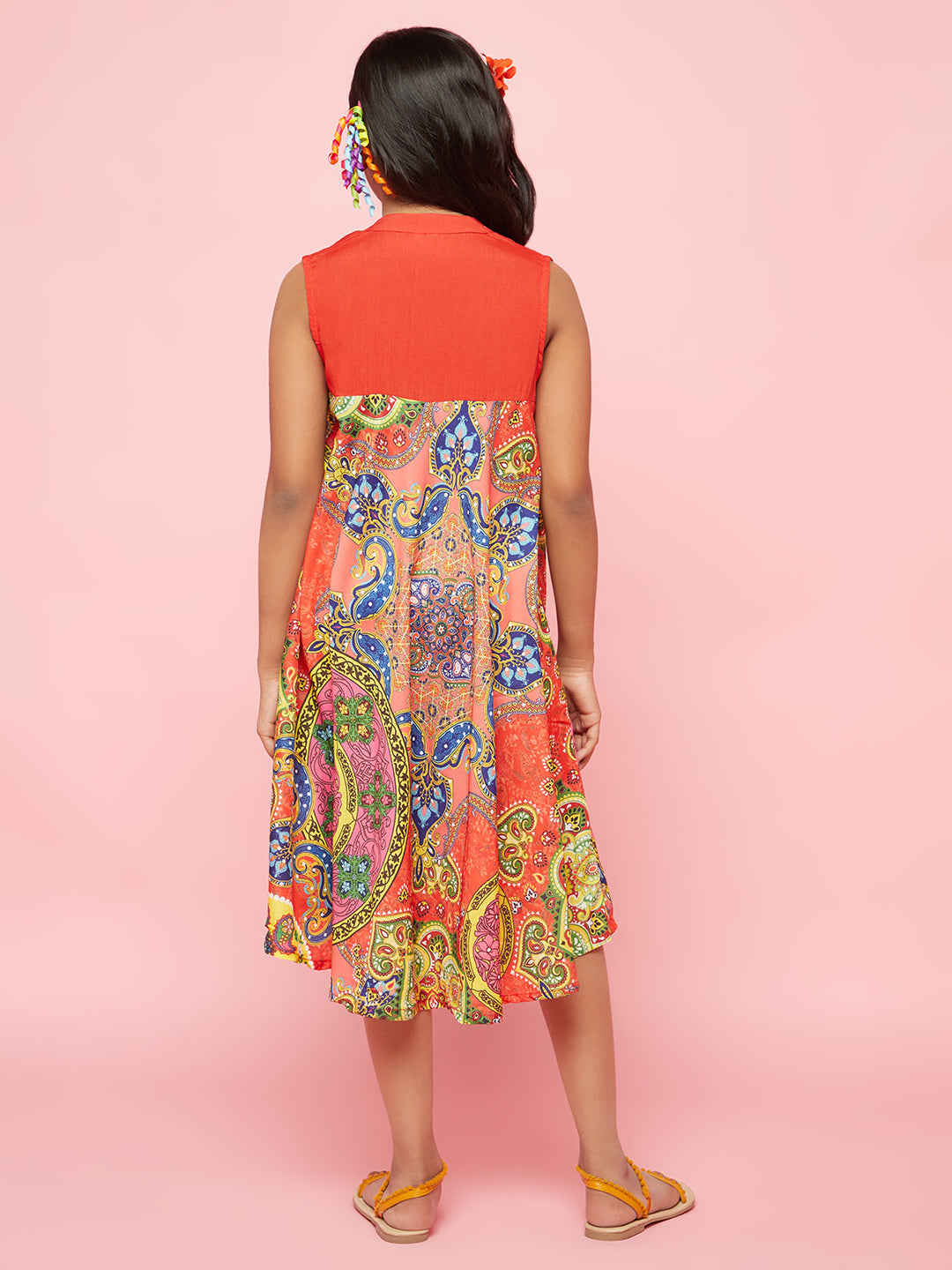 Red Printed A-Line Dress - Elganza