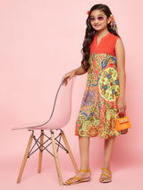 Red Printed A-Line Dress - Elganza